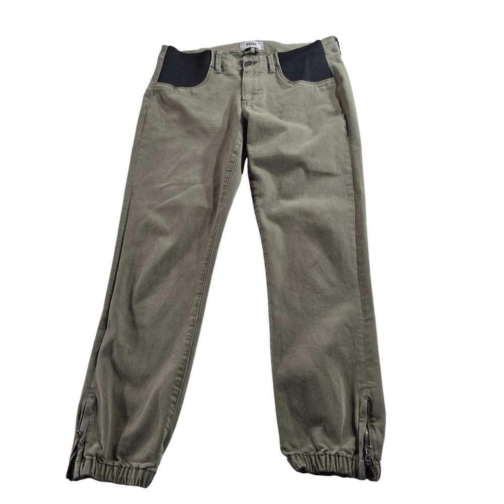 Paige Mayslie Jogger Olive Green Utility Pants Slim Fit Ankle Zip Size 26